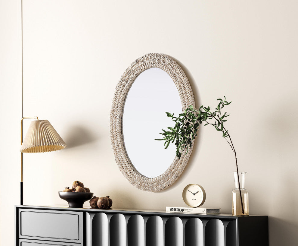 Home Living Oval Cornhusk Mirror 27x36, Linen White
