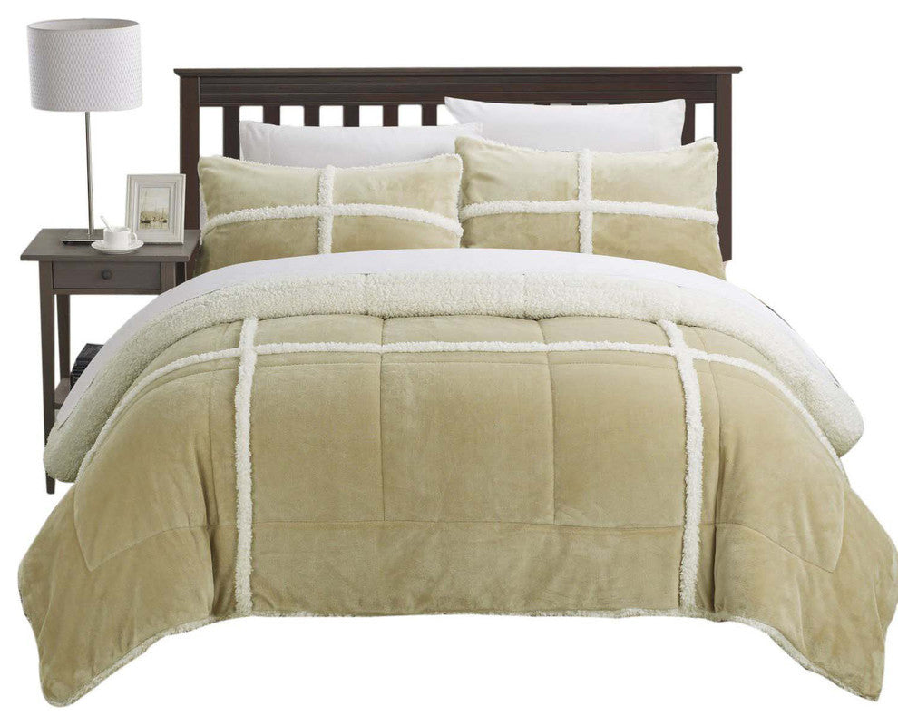 Camille Mink Chloe Sherpa Lined 7-Piece Comforter Bed In A Bag King Camel
