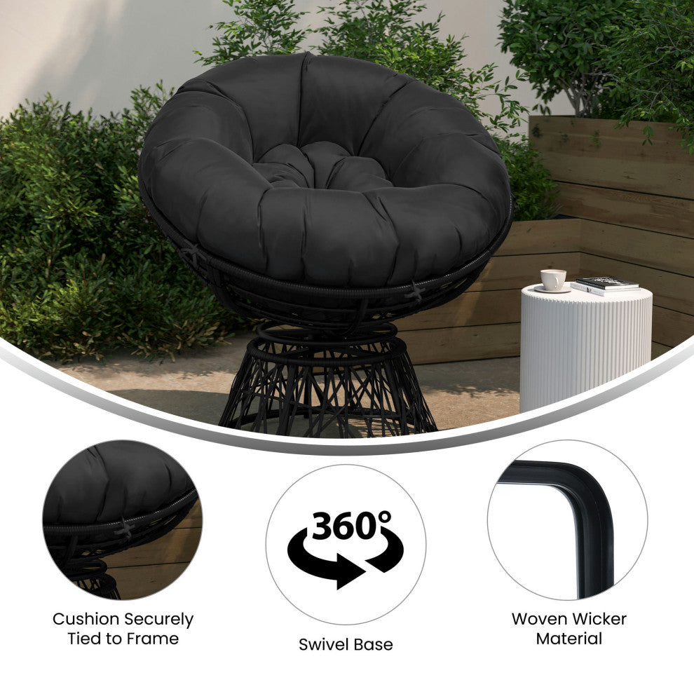 Bowie Comfort Series Swivel Patio Chair with Cushion, Black