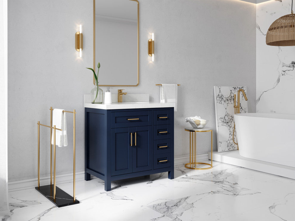 Cambridge 36 Center Sink Bath Vanity in Hale Navy Blue 1.5" Empira Quartz