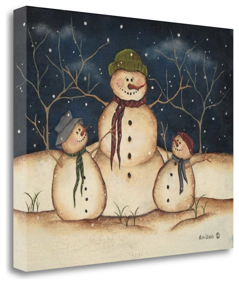 "Two Snowmen" By Kim Lewis, Giclee Print on Gallery Wrap Canvas, Ready to Hang