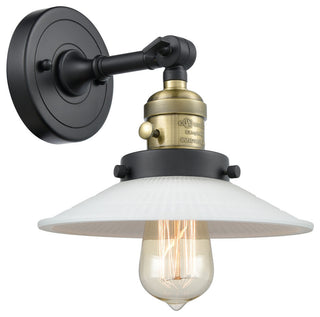 Halophane 1-Light Sconce, Black Antique Brass, Matte White Halophane