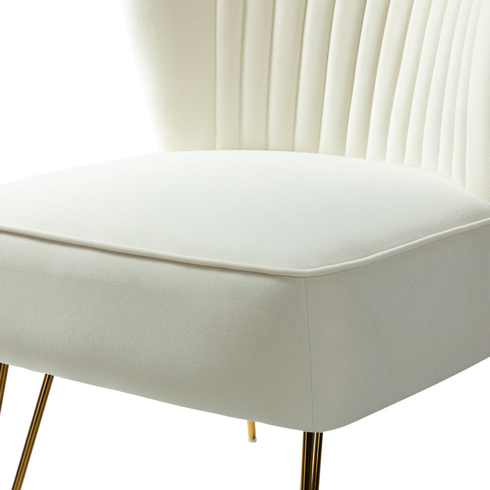 Tufted Side Chair With Golden Base, Ivory