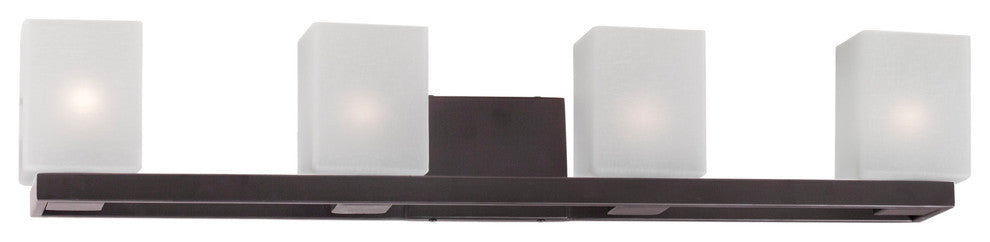 4 Light Bath Bracket, Antique Bronze, White Linen Glass