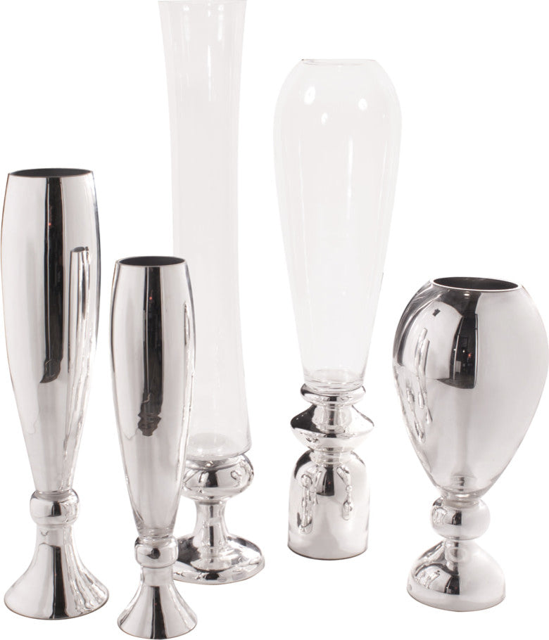 Howard Elliott Fluted Hand-Blown Silver Glass Vase, 9"x36"