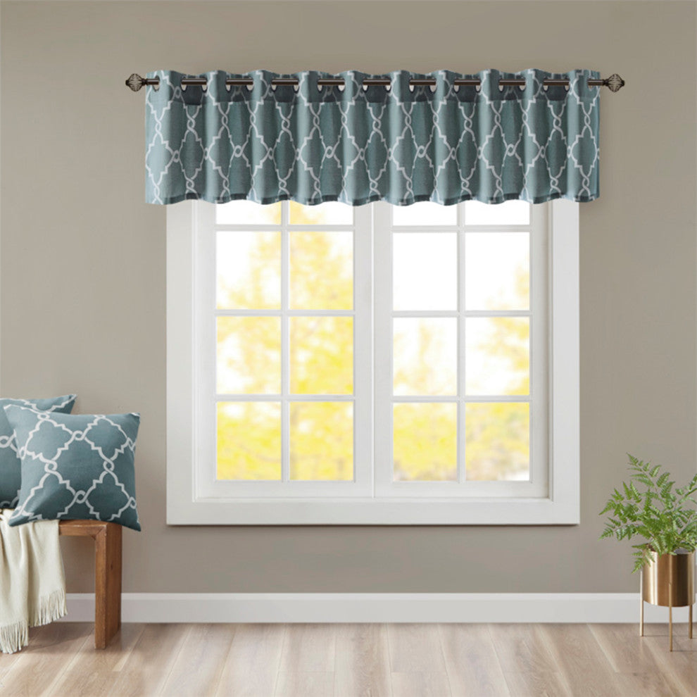 Madison Park Saratoga Fretwork Print Grommet Top Window Valance, Blue