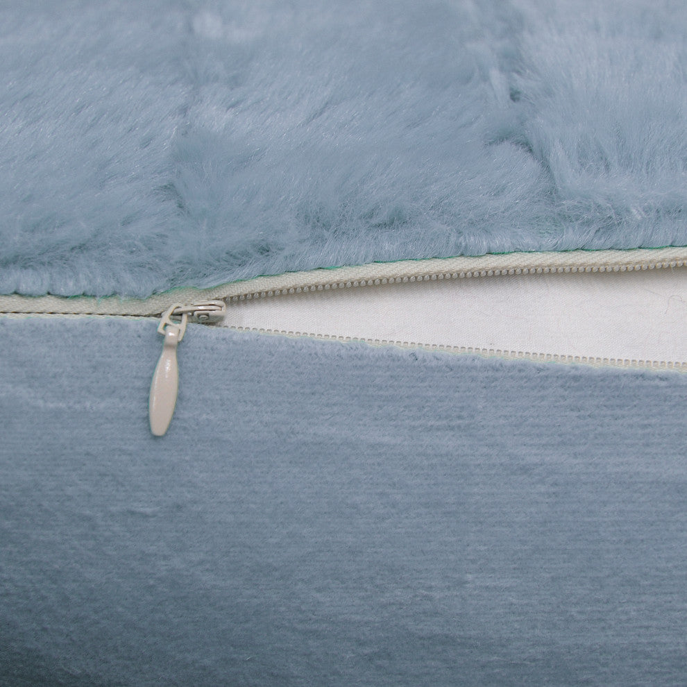 Rabbit Faux Fur Throw Blanket With 2 Pillows, Ashley Blue
