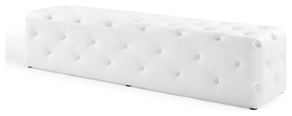 Tufted Accent Chair Bench, Faux Leather, White, Modern, Lounge Hospitality