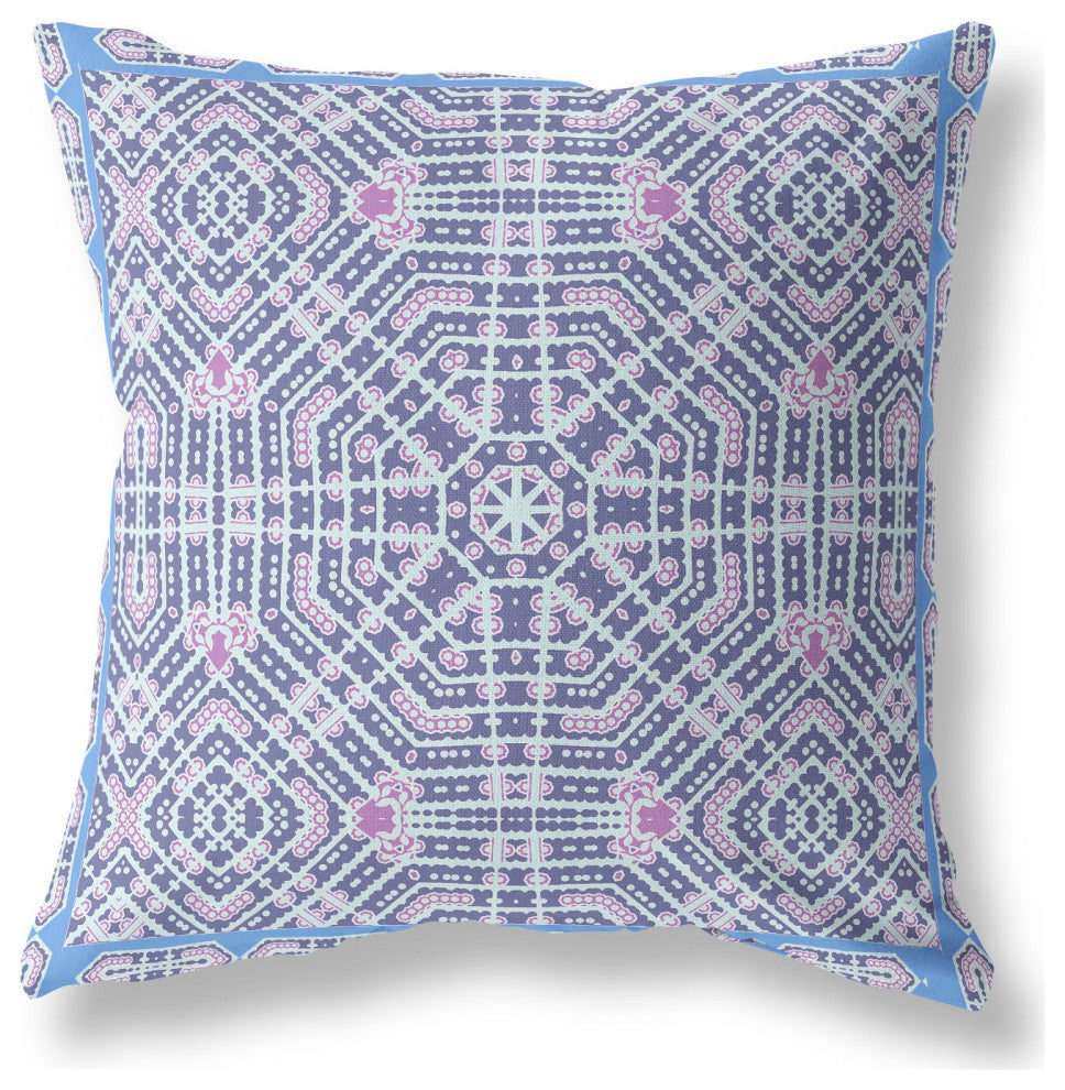 20 Lilac Blue Geostar Indoor Outdoor Throw Pillow