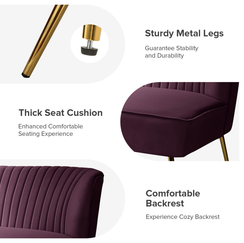 Velvet Tufted Loveseat Sofa With Golden Base, Purple