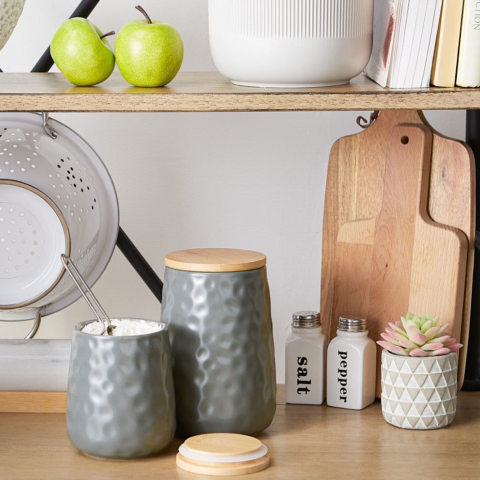 Gray Matte Dimple Texture Ceramic Canister (Set of 2)
