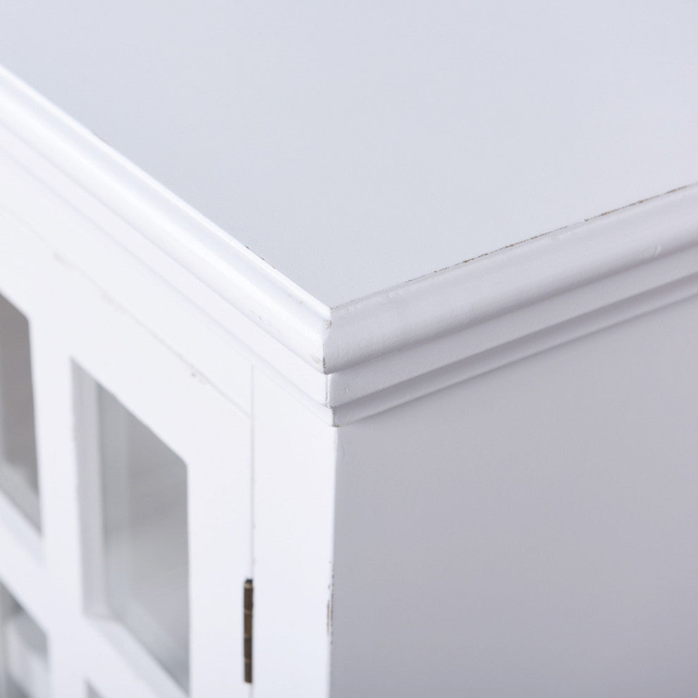 Vermont Sideboard White Wood Cabinet With 4 Doors With Glass