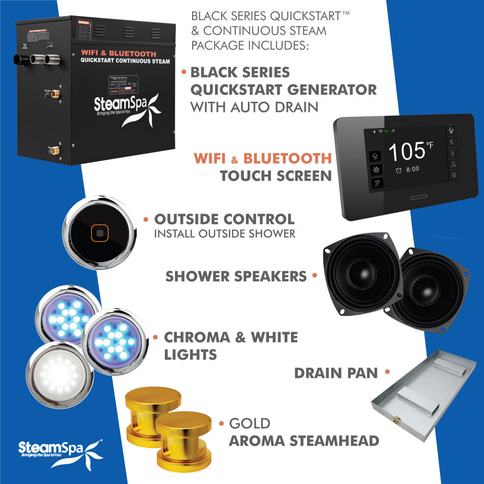 10.5kW QuickStart Steam Bath Generator With Dual Aroma Pump, Gold