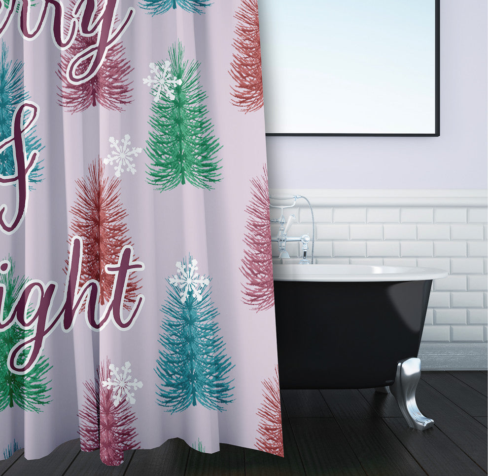 70"Wx73"L Merry and Bright Shower Curtain, Light Purple