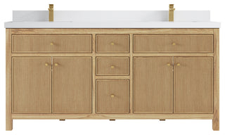 Sonoma 72 Double Sink Bath Vanity in Light Natural Teak with 2" White Quartz