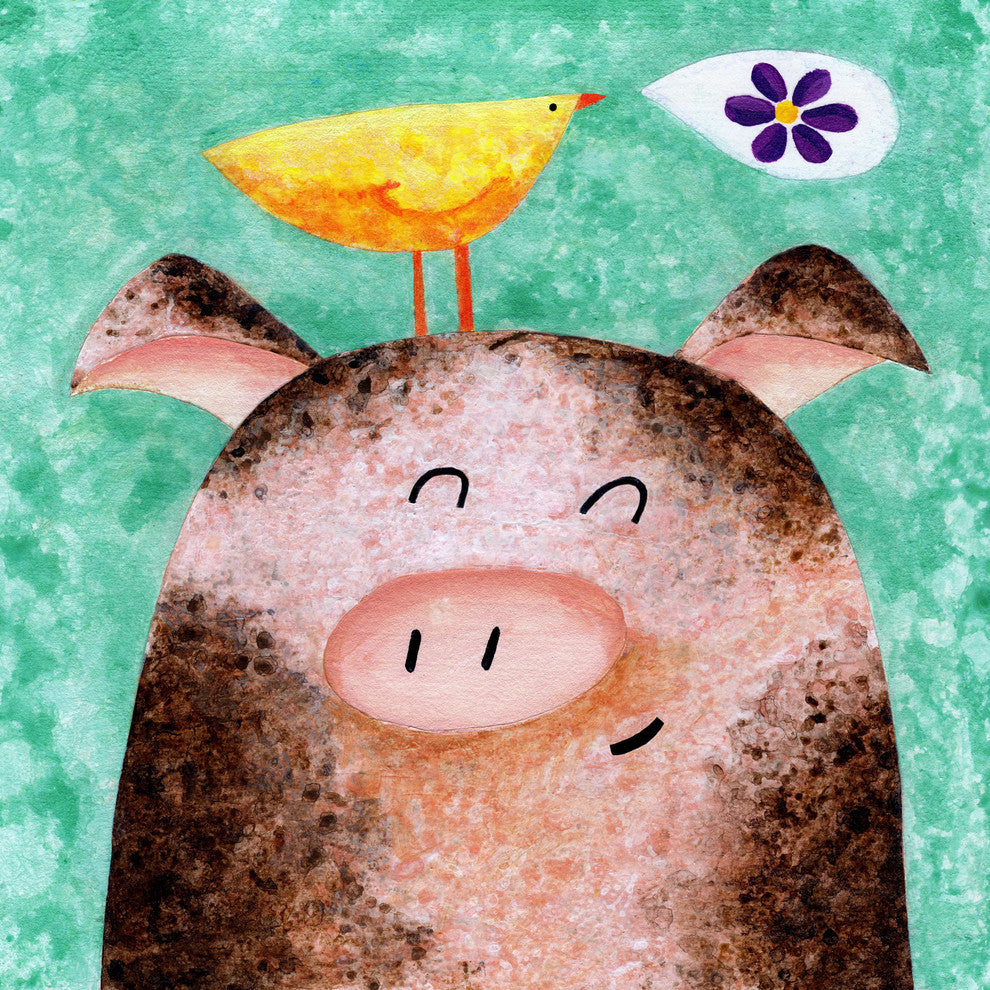 Marmont Hill, "Pigs Posy Peep" by Janet Nelson Painting on Wrapped Canvas, 40x40
