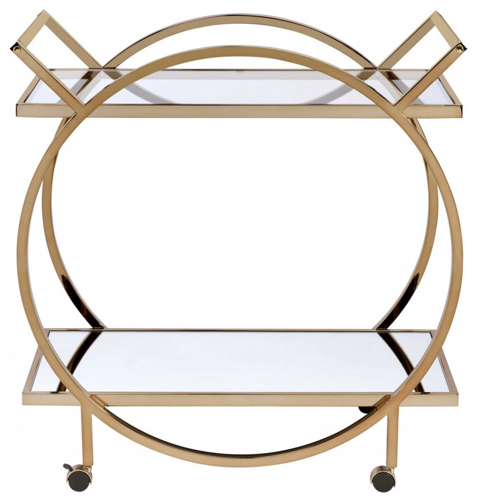 33" X 19" X 35" Champagne Metal Tube Serving Cart