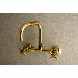 Kingston 8" Adjustable Center Wall Mount Kitchen Faucet, Polished Brass