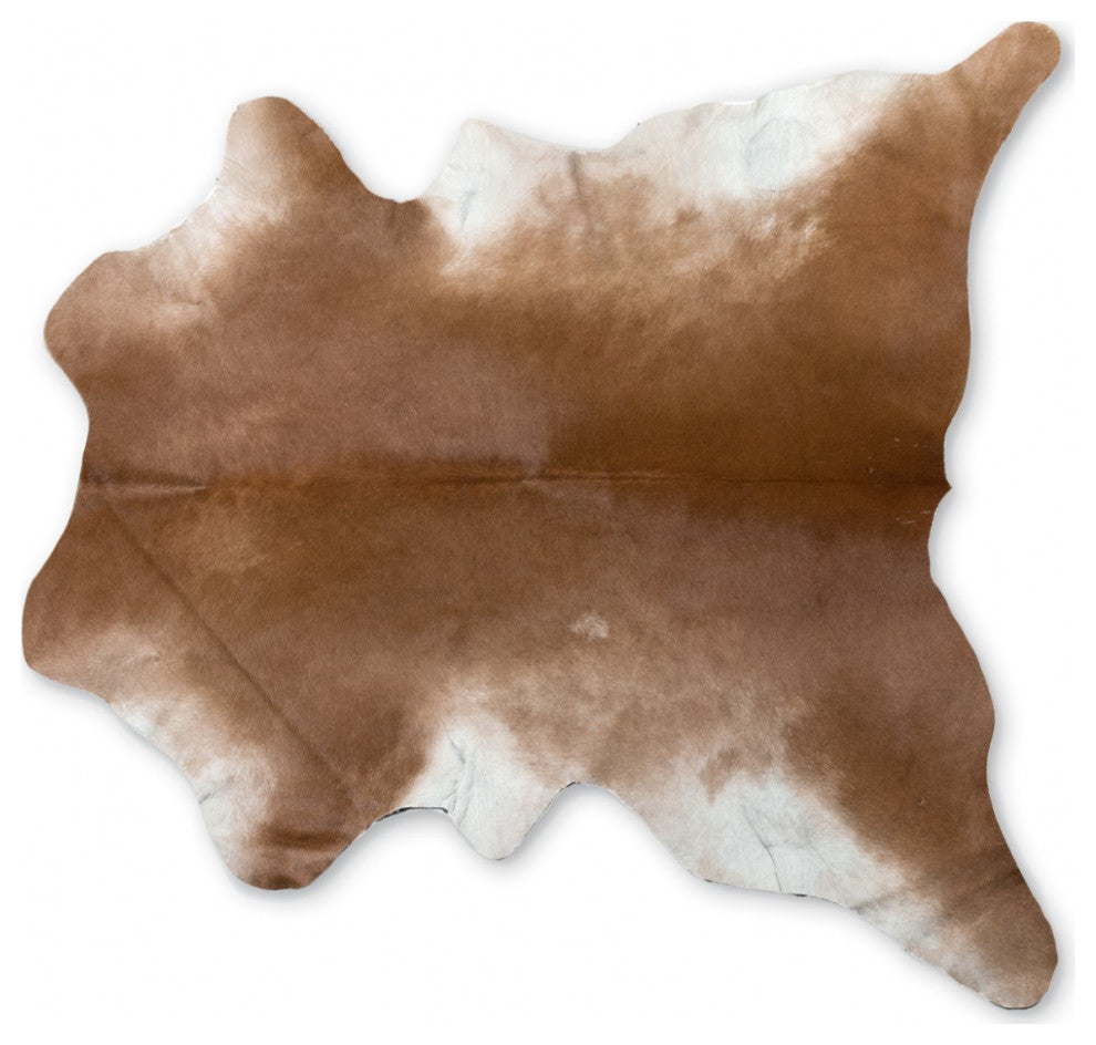 2' X 3' Brown and White Cowhide Hand Woven Area Rug, Tan