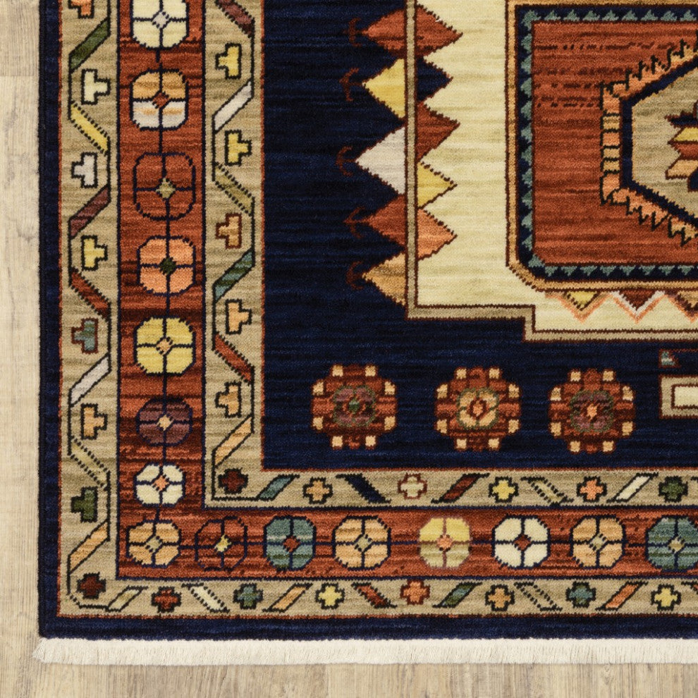 5' X 8' Blue Red Machine Woven Medallions Indoor Area Rug