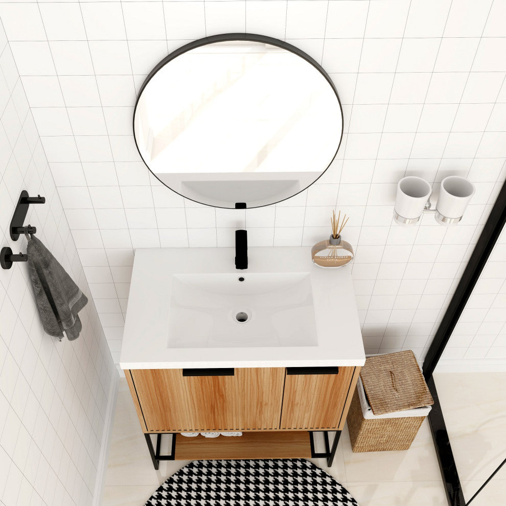 BNK Freestanding Raised Grain Bathroom Vanity With Resin Basin, Maple, 30"