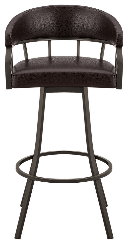Benzara BM282100 30" Swivel Bar Stool, Metal Flared Legs, Brown Faux Leather