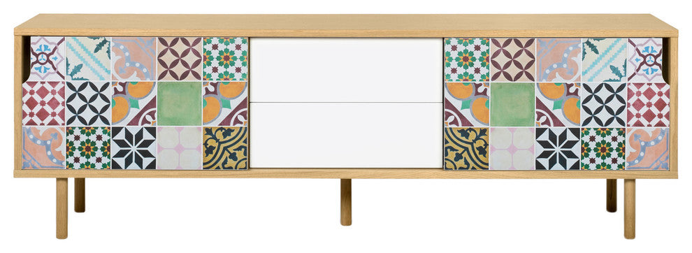 Dann Sideboard Patchwork Contemporary Oak, Oak Legs