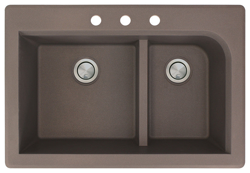 Radius 33" silQ Granite Double Bowl Kitchen Sink with 3 Holes in Espresso