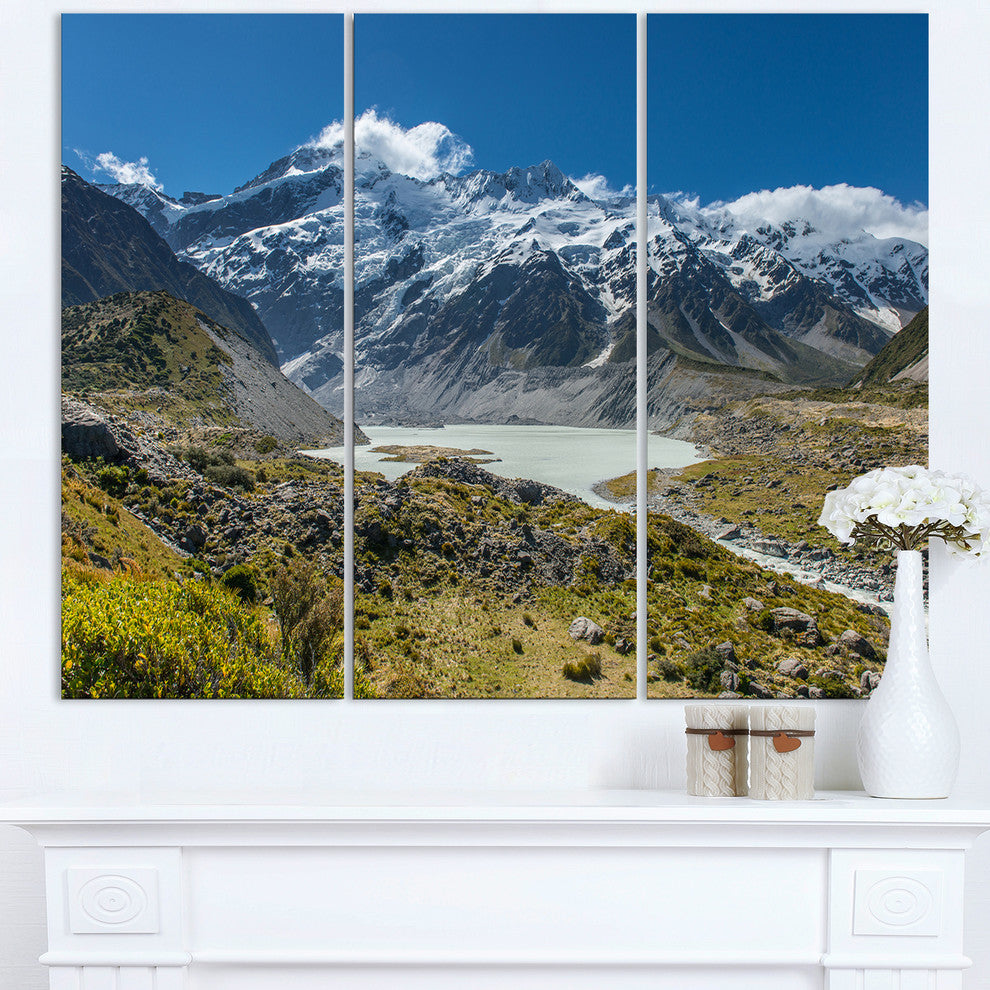 "Green and White Mountains New Zealand" Metal Wall Art, 3 Panels, 36"x28"
