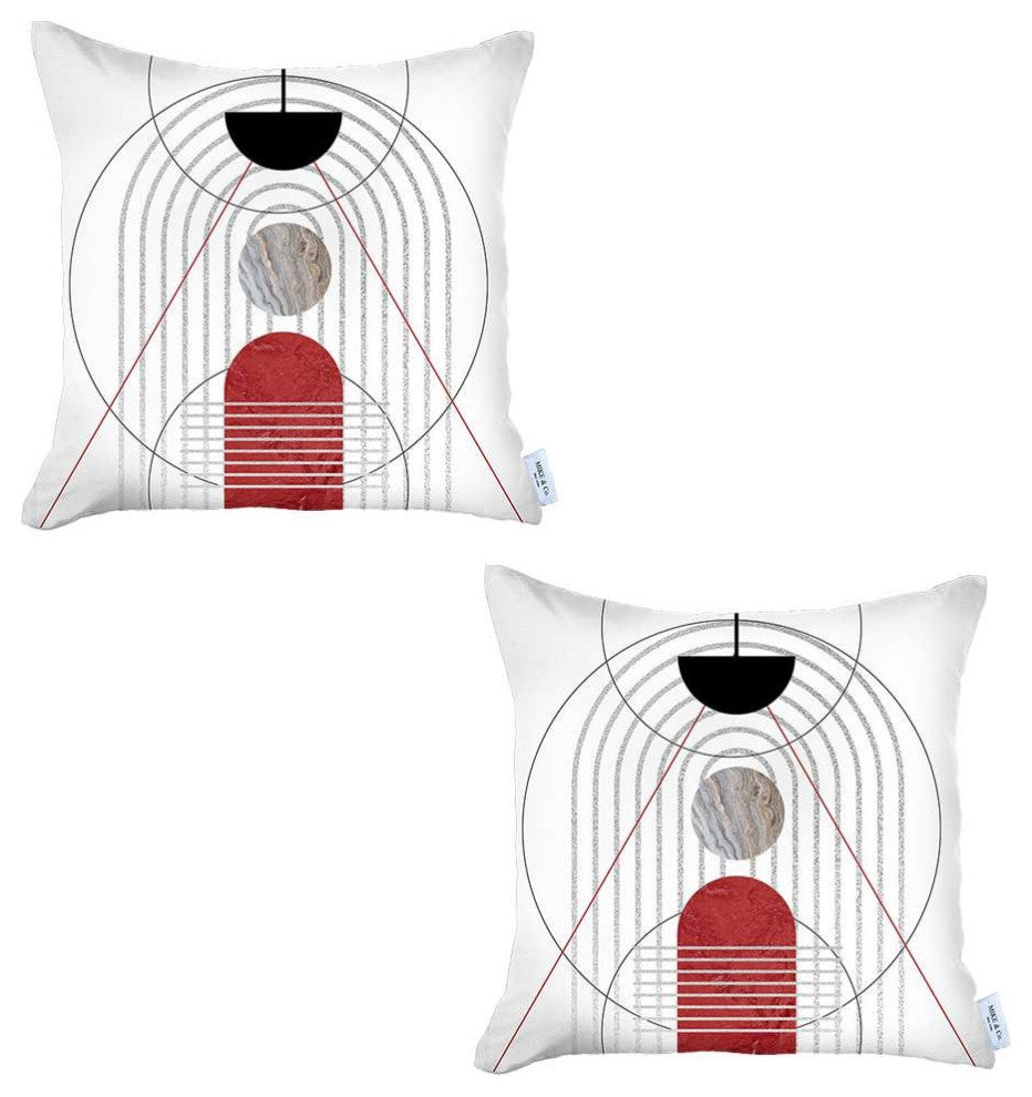 Set of 2 White Eclectic Printed Pillow Covers