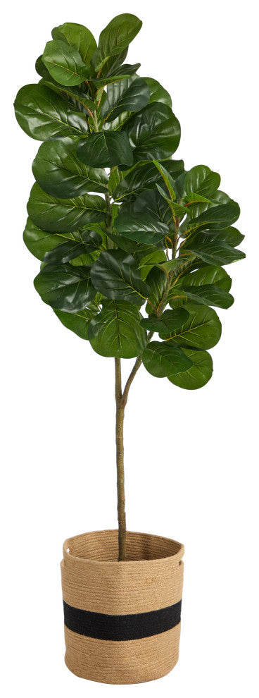 T2911 5.5 Fiddle Leaf Fig Artificial Tree in Handmade Natural Cotton Planter