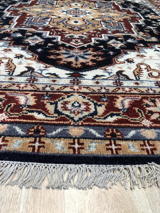 EORC Navy Hand Knotted Wool Heriz Weave Rug, 2'6x8'