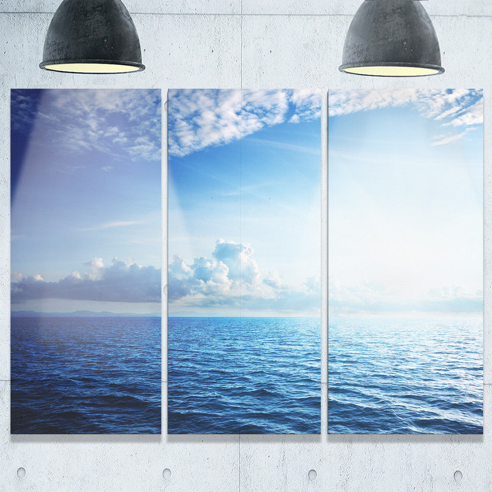 "Blue Caribbean Sea and Perfect Blue Sky" Metal Wall Art, 3 Panels, 36"x28"