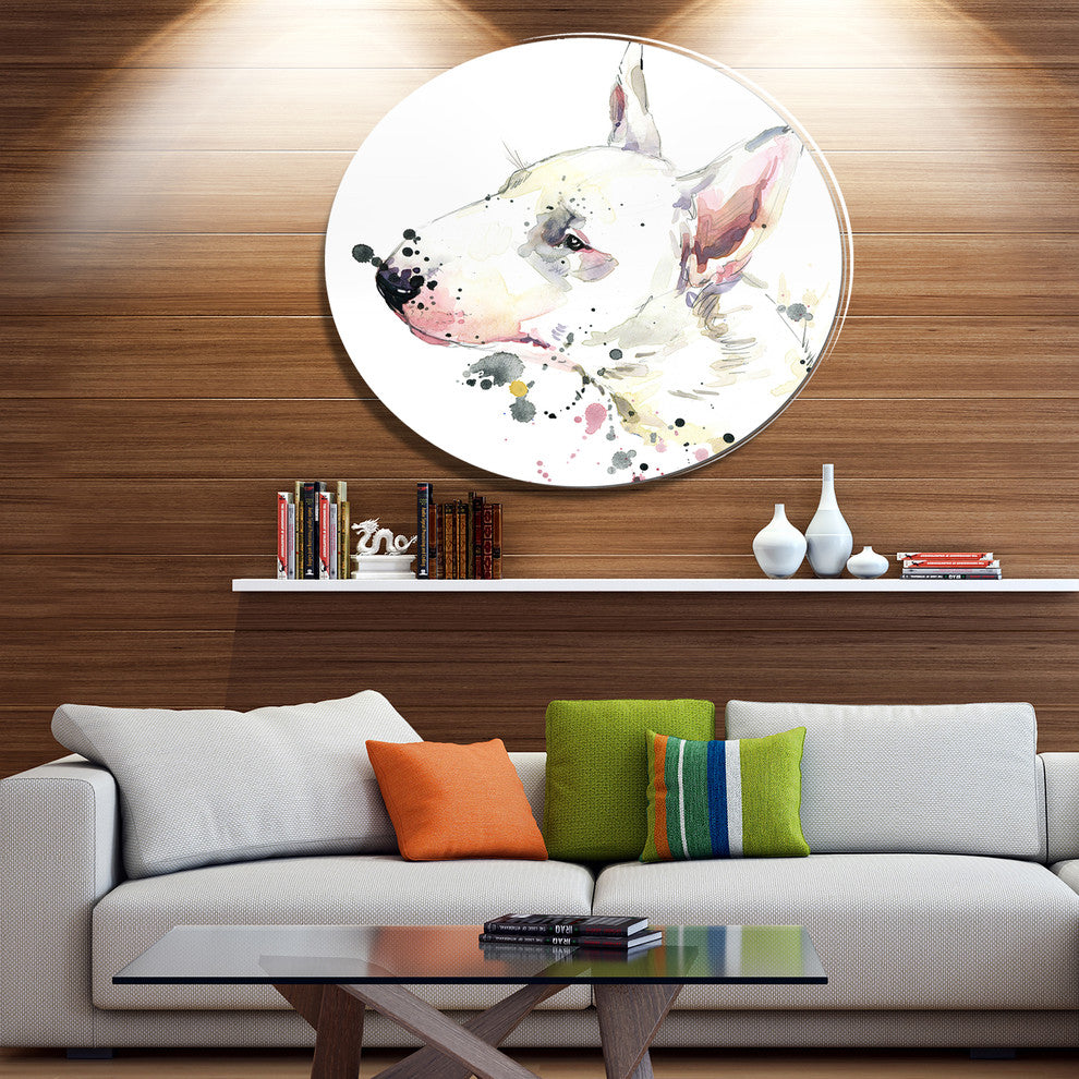 Bull Terrier Dog Watercolor, Animal Round Wall Art, 23"
