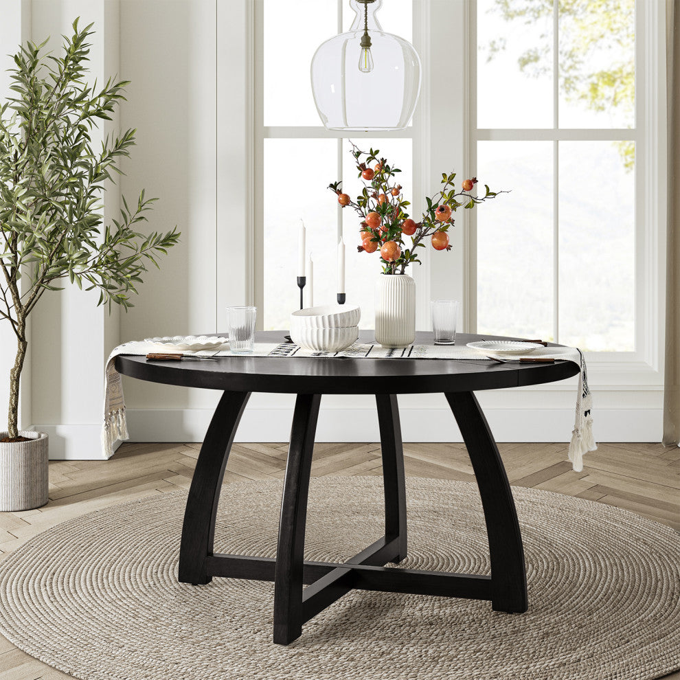54"W Solid Wood Round Dining Table, Black