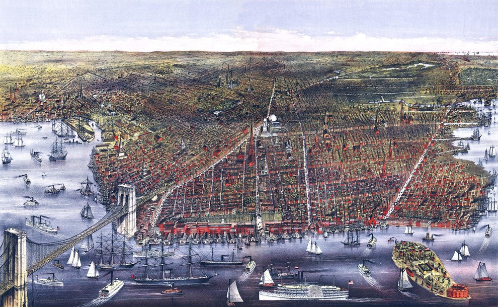 Brooklyn, NY, 1879 Wall Map Mural, Peel and Stick 1-Panel, 68"x42"