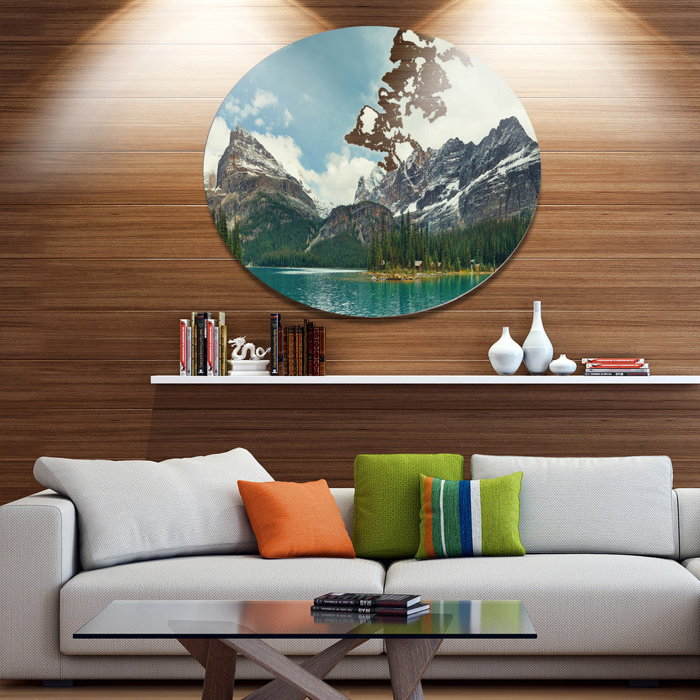 Yoho National Park Panorama, Landscape Round Metal Wall Art, 23"