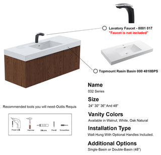 Pershing 48" Single Vanity Set, Walnut, Resin Basin
