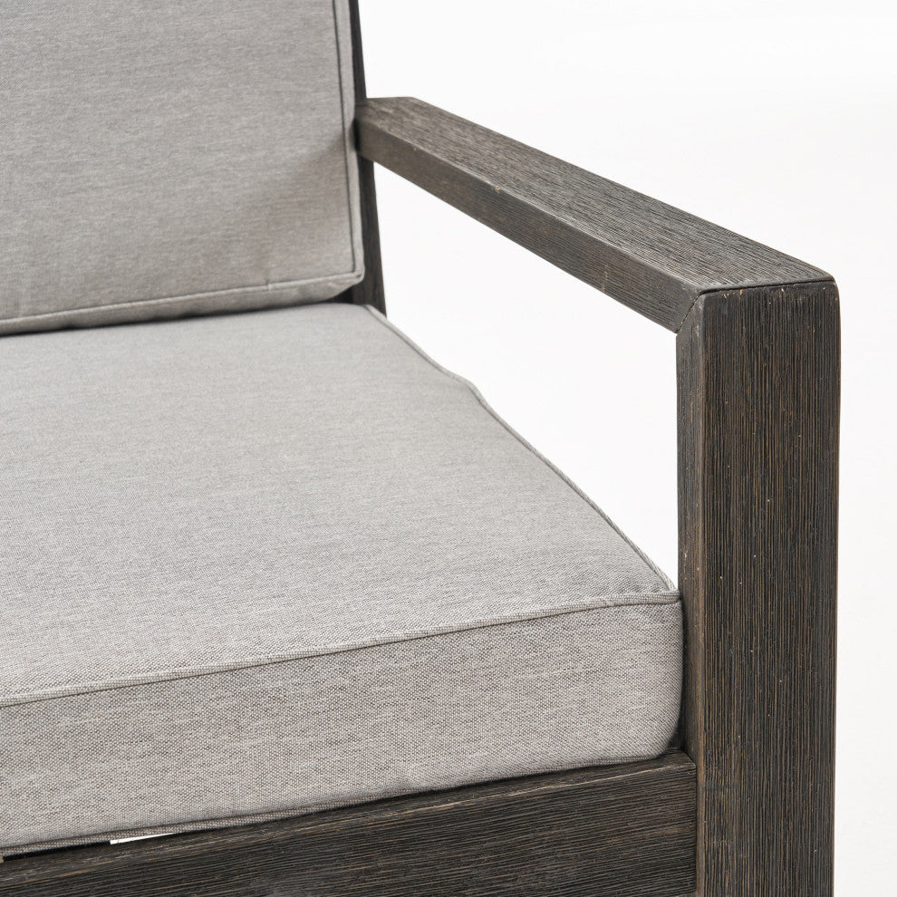 Makayla Ana Outdoor 3 Seater Acacia Wood Sofa Sectional With Cushions, Light Gray