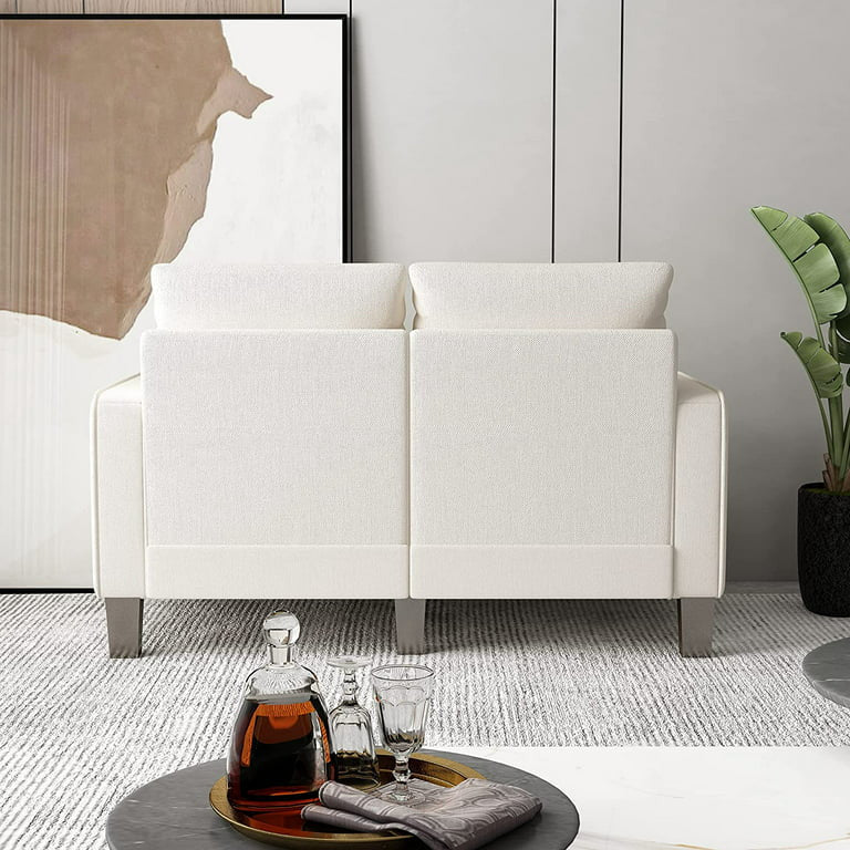 Mid-Century 53" Fabric Loveseat with Solid Wood Legs and Padded Upholstery, Beige