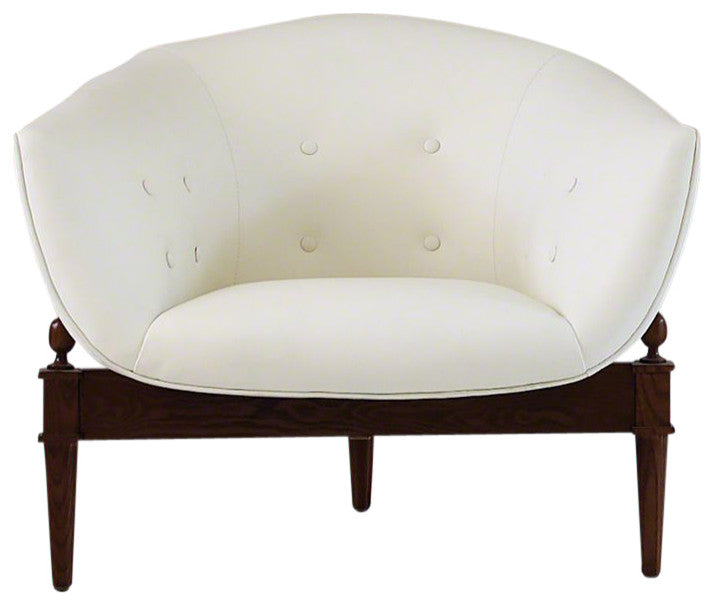 Luxe Mid Century Modern White Leather Club Chair  Round Barrel Minimalist Retro