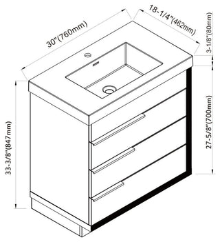 The Wilson Bathroom Vanity, White, 30", Single Sink, Freestanding