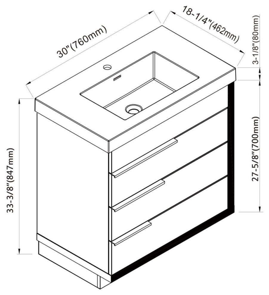 The Wilson Bathroom Vanity, White, 30", Single Sink, Freestanding