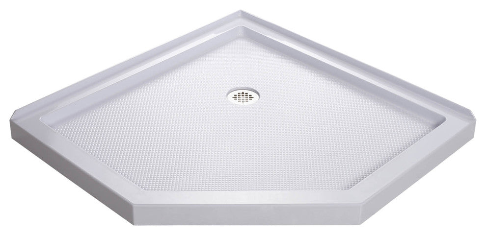 36x36x76 3/4 Neo-Angle Shower Base, QWALL-4 Acrylic Corner Backwall Kit White