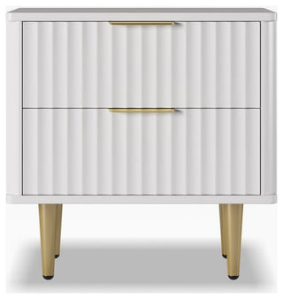 Modern White Nightstand with 2 Drawers Bedside Table With Gold Legs