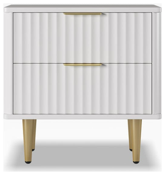 Modern White Nightstand with 2 Drawers Bedside Table With Gold Legs