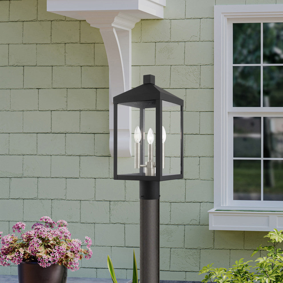 Nyack 3 Light Black/Brushed Nickel Cluster Medium Outdoor Post Top Lantern