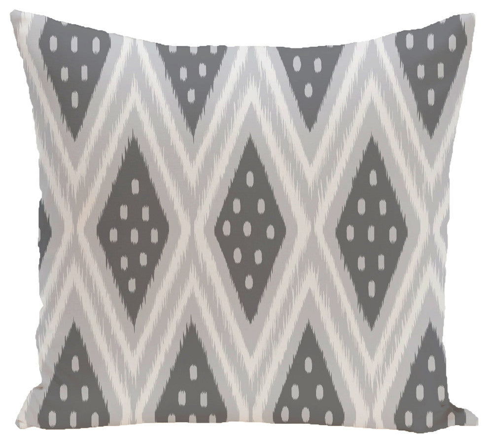Ikat Diamond Dot Geometric Print Pillow, Steel Gray , 26"x26"