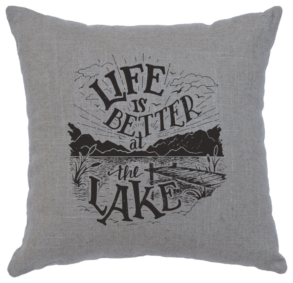 Image Pillow 16x16 Life is Better Linen Gray