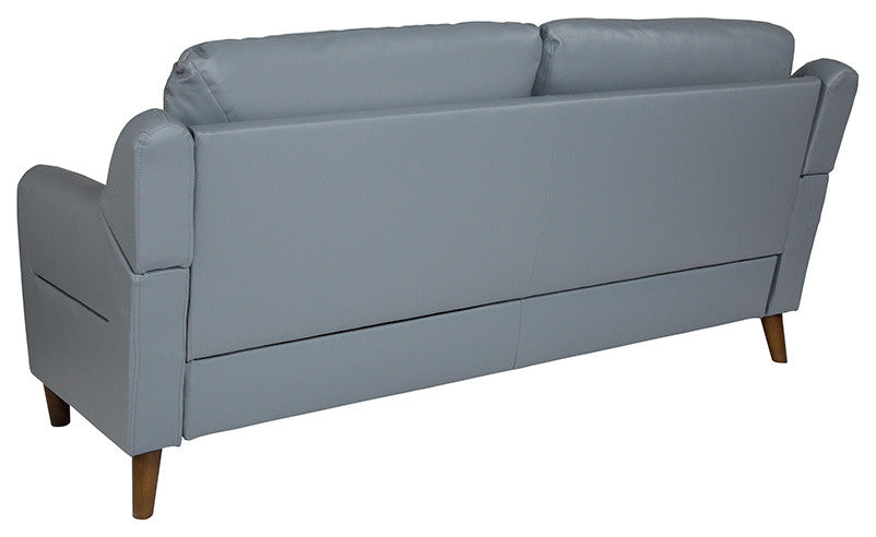 Newton Hill Upholstered Bustle Back Sofa in Gray Leather